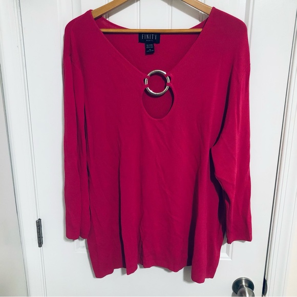 Vintage FINITY 3X VTG Y2K Hot Pink Stretch Curvy Plus Size Top long Sleeve Top - Picture 2 of 10